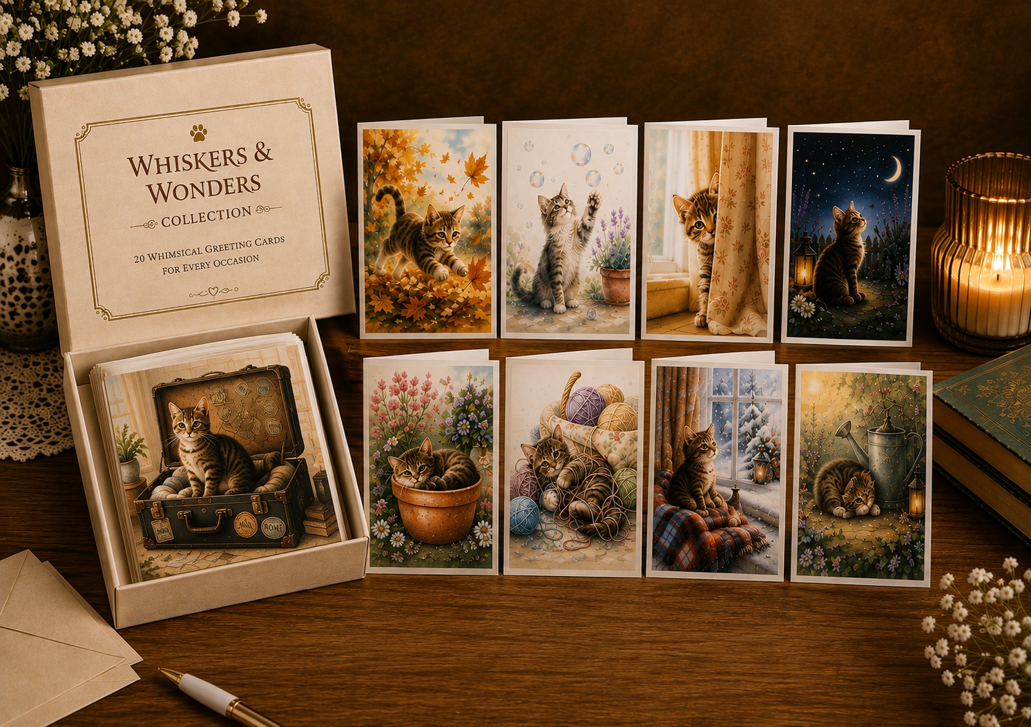 cats boxed greeting card set
