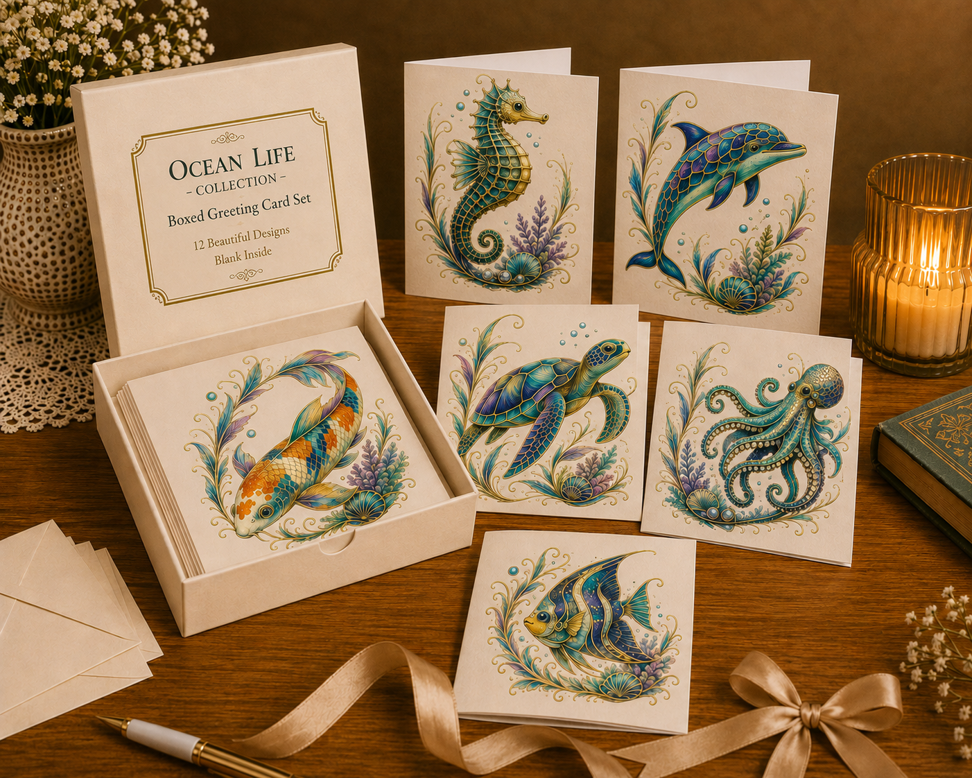 Ocean Life boxed greeting card set